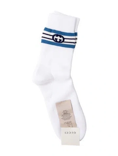 Pre-owned Gucci Logo Crew Socks W/tags In White
