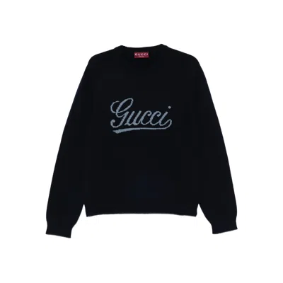 Gucci Logo Crew-neck Sweater In Blue