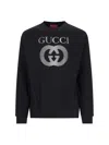Gucci Black Crewneck Sweatshirt With Maxi Logo Print On The Front In Cotton Man In Black  
