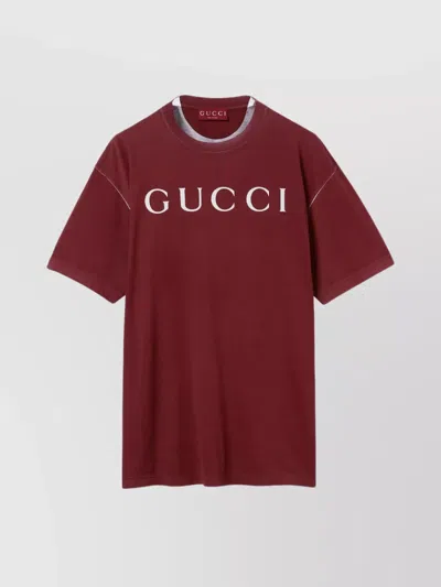 Gucci Logo Crewneck T-shirt Reverse Print In Red
