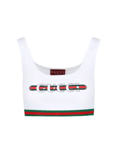 Gucci Logo Crop Top In White