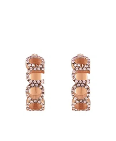 Gucci Logo Crystal-embellished Hoop Earrings In Pink