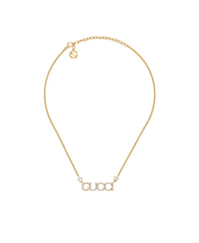 Gucci Logo Crystal-embellished Necklace In Yellow