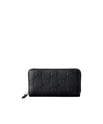 Gucci Logo-lettering Leather Wallet In Black