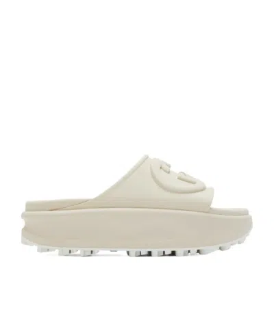 Gucci Logo-debossed Platform Slides In White