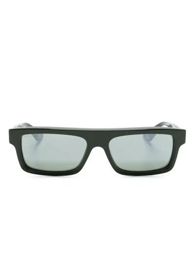 Gucci Logo-debossed Rectangle-frame Sunglasses In Green