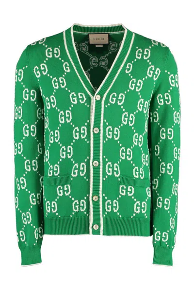 Gucci Logo Detail Cotton Cardigan In Green