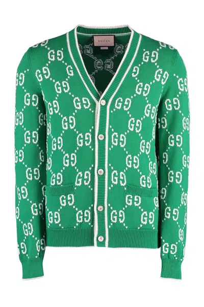 Gucci Logo Detail Cotton Cardigan In Green