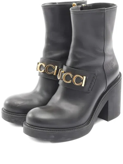 Pre-owned Gucci Logo-detail Leather Boots In Black