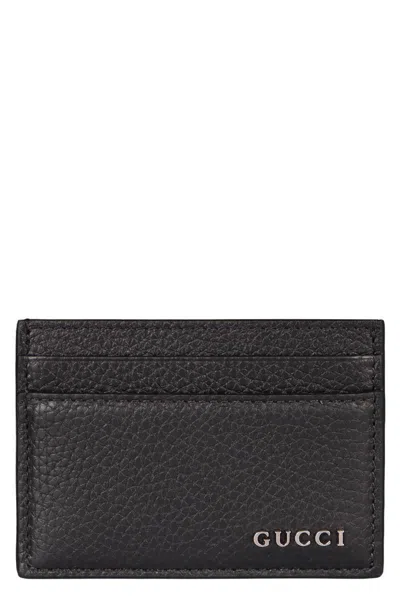 Gucci Logo Detail Leather Card Holder In Black