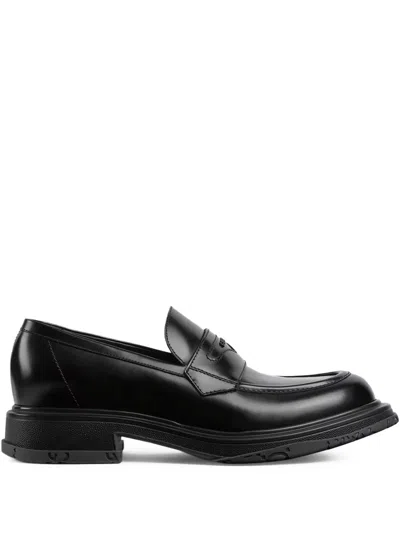 Gucci Leather Loafers Low Heel Penny Strap In Black