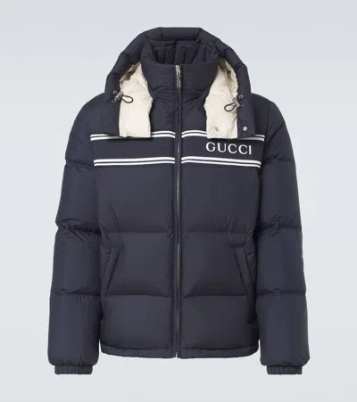 Gucci Logo Down Jacket In Blue