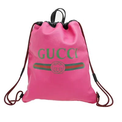 Pre-owned Gucci Logo Drawstring Backpack Printed Leather Pink Leather Backpack Bag ()