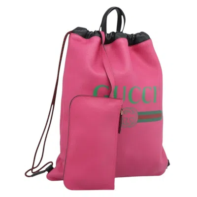 Pre-owned Gucci Logo Drawstring Printed Leather Pink Leather Backpack Bag ()