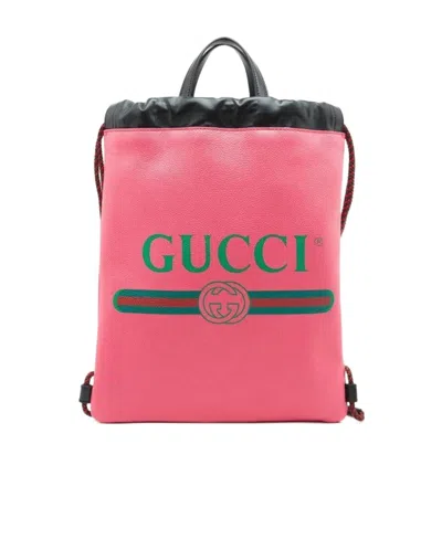 Gucci Logo Drawstring Shoulder Bag In Red