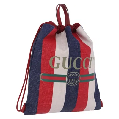 Pre-owned Gucci Logo Drawstring Striped Canvas Multicolour Canvas Backpack Bag ()