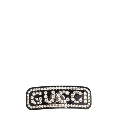 Gucci Logo Embellished Hair Clip In Black