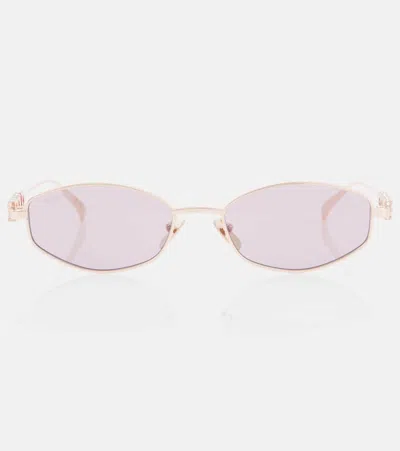 Gucci Logo Embellished Oval Sunglasses In Gold