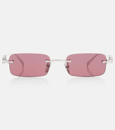 Gucci Logo Embellished Rectangular Sunglasses In Pink