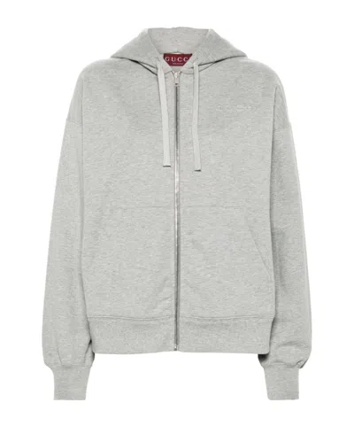 Gucci Logo-embossed Cotton Hoodie In Gray Mixture