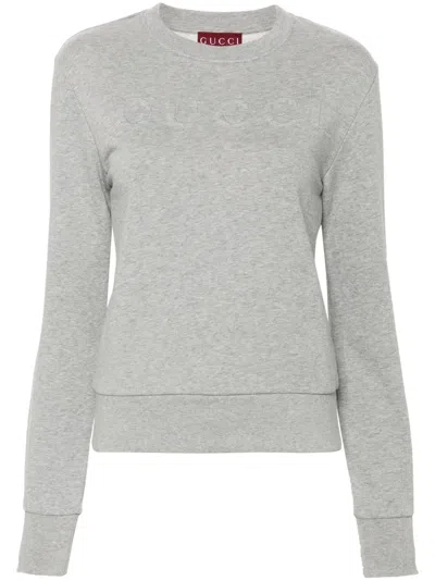 Gucci Logo-embossed Cotton Sweatshirt In Grau