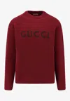 Gucci Bordeaux Crewneck Sweater With Logo Lettering Embroidery On The Front In Wool Man In Burgundy