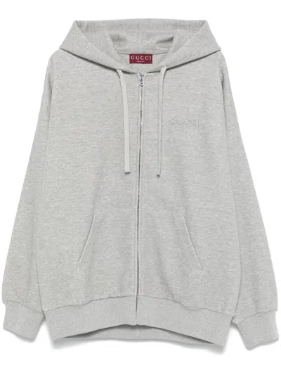 Gucci Logo-embossed Hoodie In Grey