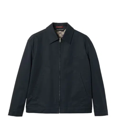 Gucci Men Black Jacket With Classic Collar And Web Motif On The Waist In Cotton Man