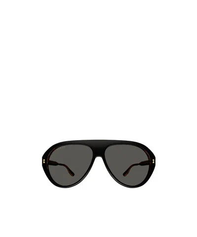 Gucci Black Navigator-frame Sunglasses In 001 Black Gold Grey