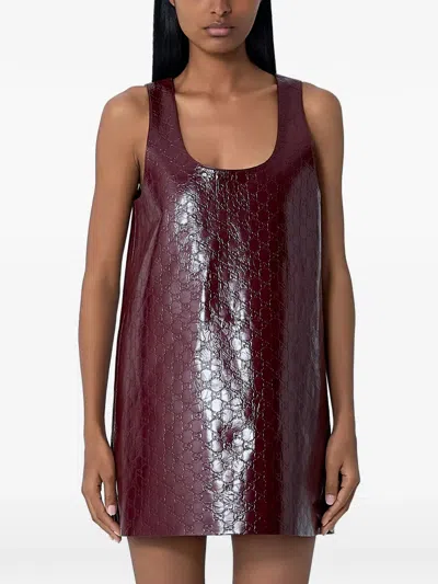 Gucci Logo-embossed Scoop-neck Mini Dress In Brown