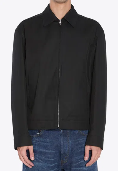 Gucci Men Black Jacket With Classic Collar And Web Motif On The Waist In Cotton Man