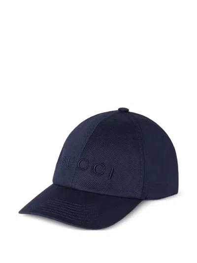 Gucci Cotton Baseball Hat With Embroidery In Blue