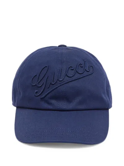 Pre-owned Gucci Logo Embroidered Baseball Cap In Blue
