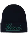 Gucci Logo-embroidered Beanie In Blue