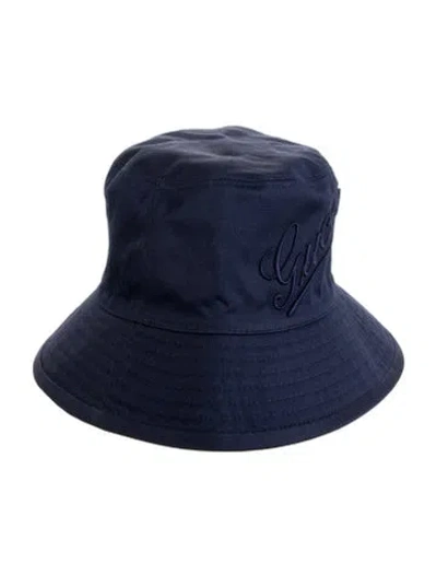 Pre-owned Gucci Logo Embroidered Bucket Hat In Blue