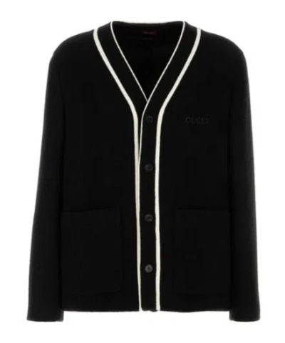 GUCCI GUCCI LOGO EMBROIDERED BUTTON-UP KNIT CARDIGAN