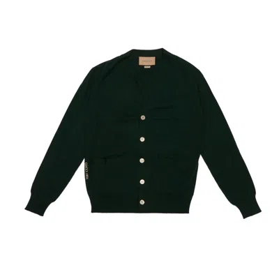 Gucci Logo Embroidered Cardigan In Green Forest Ivory