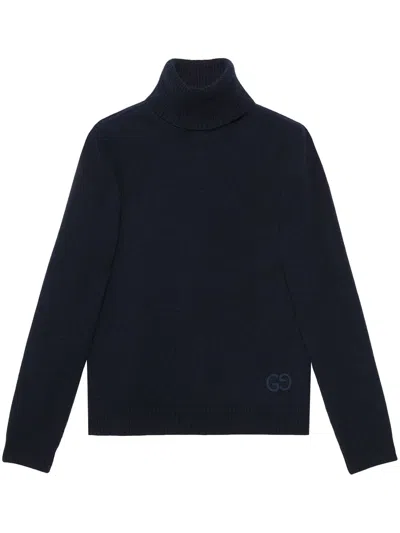 Gucci Logo-intarsia Cashmere Jumper In Blue