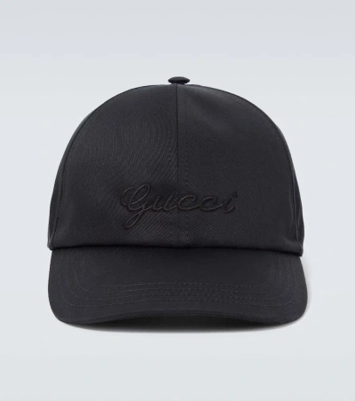 Gucci Logo棉质刺绣棒球帽 In Black