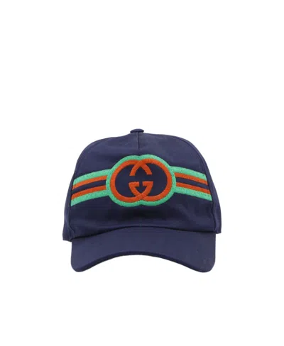 Gucci Logo-embroidered Cotton Cap In Blue
