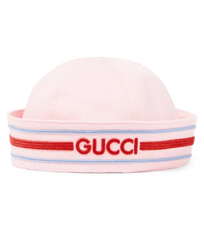 Gucci Kids' Logo Embroidered Cotton Hat In Pink