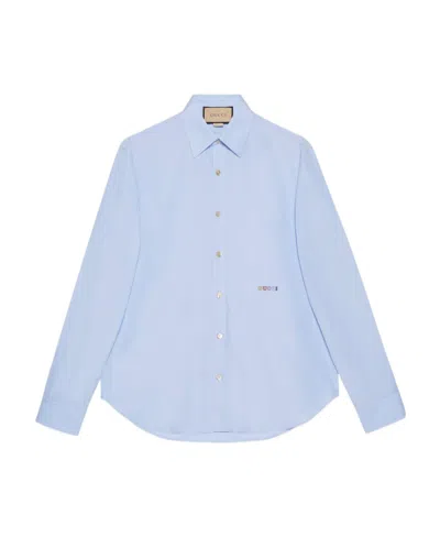 Gucci Logo-embroidered Cotton Shirt In Blue