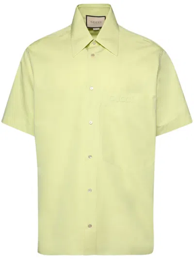 Gucci Logo-embroidered Cotton Shirt In Green