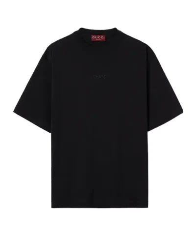 Gucci Embroidered Cotton Jersey T-shirt In Black