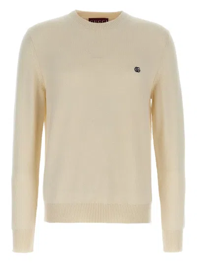 Gucci Logo-embroidered Crew-neck Sweater In Neutral
