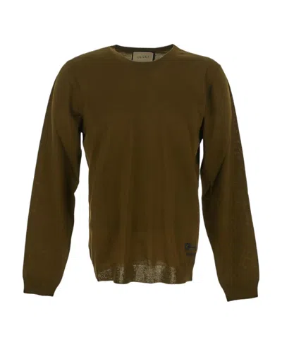 Gucci Logo Embroidered Crewneck Sweater In Brown
