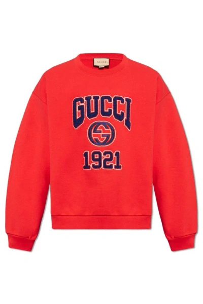 Gucci Logo Embroidered Crewneck Sweatshirt In Red