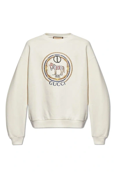 Gucci Gg Embroidered Cotton Jersey Sweatshirt In White