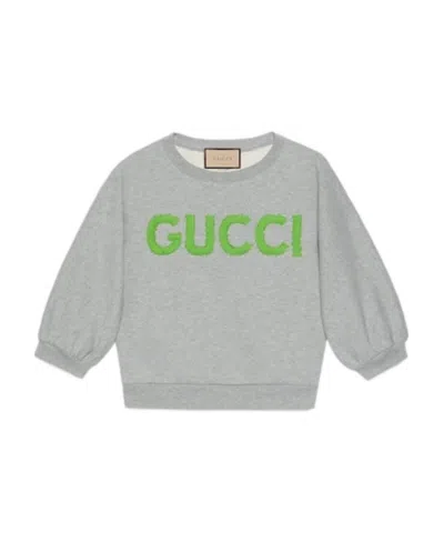 Gucci Logo-embroidered Cropped Cotton Sweatshirt In Grey