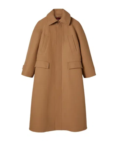 Gucci Logo Embroidered Hooded Coat In Brown